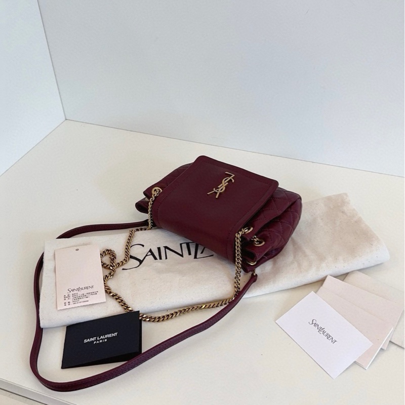 【閒置🆕】YSL nolita 25年情人節新色 酒紅色金扣🍷菱格鏈條包 斜挎包-6