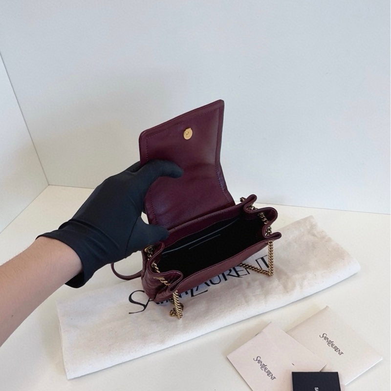 【閒置🆕】YSL nolita 25年情人節新色 酒紅色金扣🍷菱格鏈條包 斜挎包-7