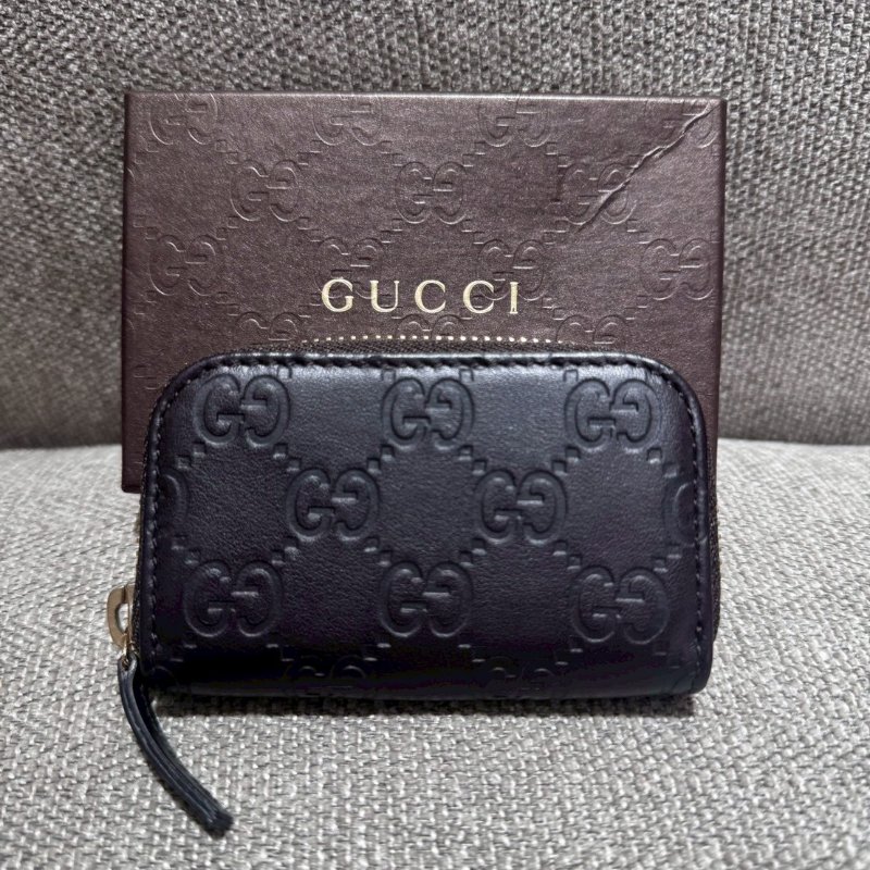 GUCCI GG 壓紋牛皮拉鍊零錢卡包-0