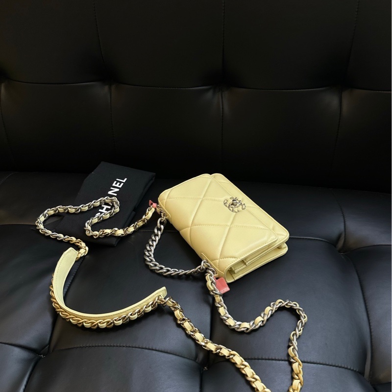 【99新🆕】Chanel 19bag大菱格Woc發財包 黃色斜挎包-5
