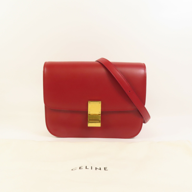 CELINE 牛皮皮革Classic Bag Medium金扣肩背袋-9