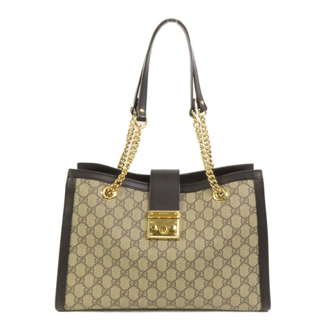 GUCCI 塗層帆布Padlock Medium Chain Shoulder Bag金扣鏈帶肩背袋