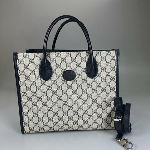 GUCCI 659983藍老花帆布手提托特包