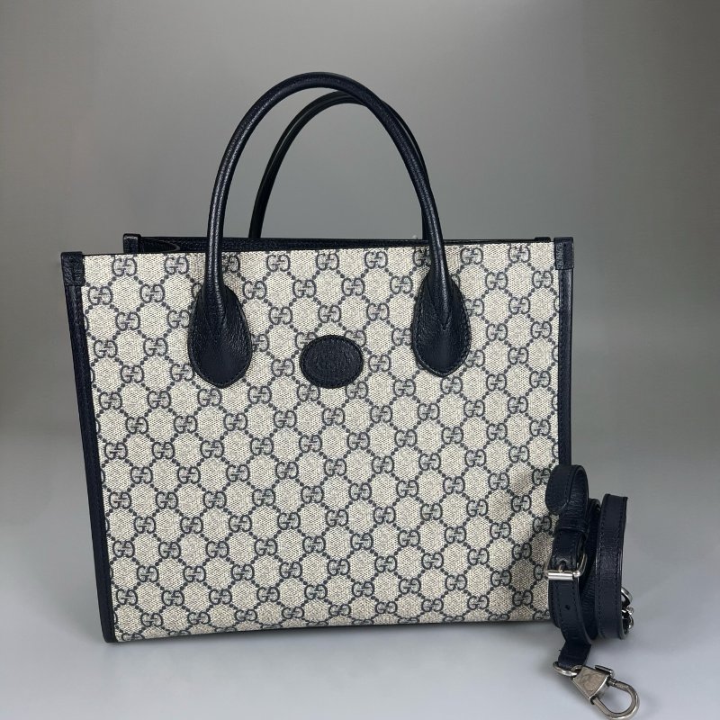 GUCCI 659983藍老花帆布手提托特包-0