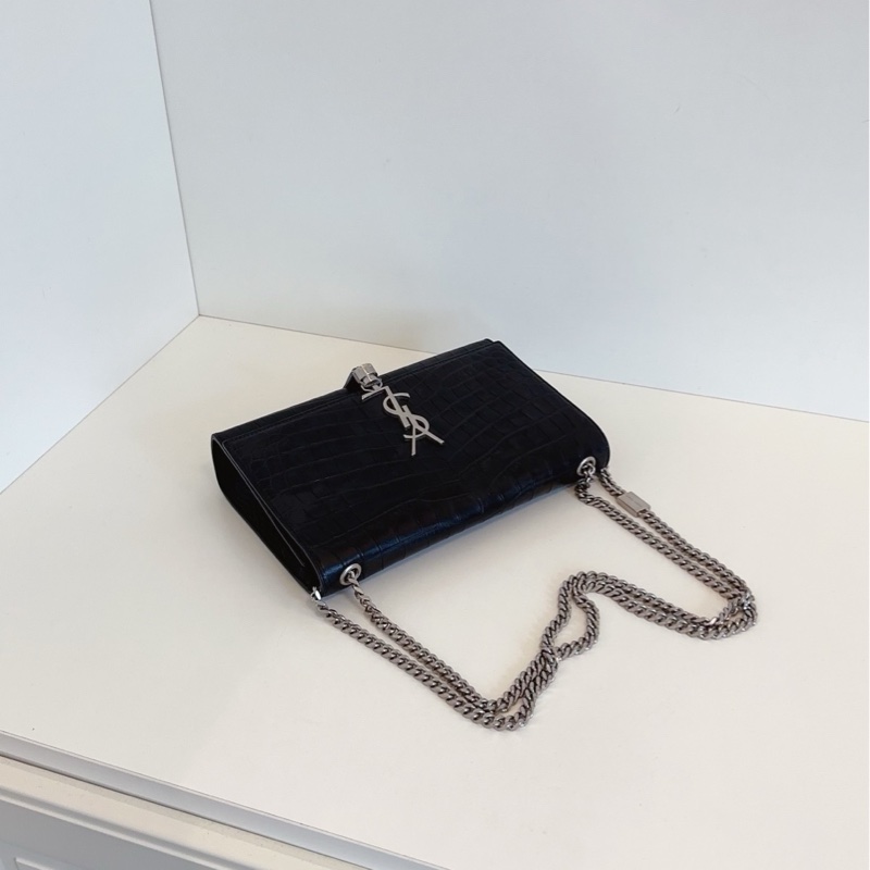 【99新閒置🆕】YSL Kate 黑銀 流蘇鰐魚壓紋鏈條包 中號 斜挎包-4