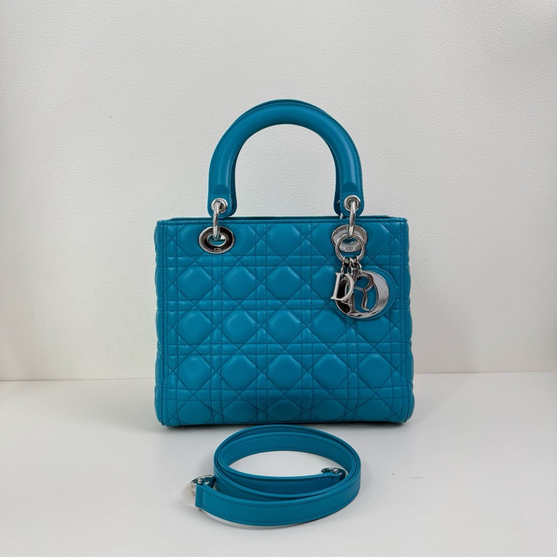 Dior迪奧 戴妃5格 羊皮 湖藍色 尺寸24*20*12-0
