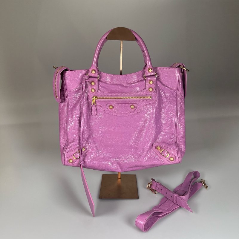 BALENCIAGA 282010 粉紫機車包-0