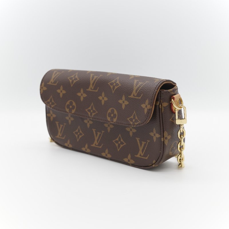 (近新閒置♥️配件齊全)Louis Vuitton 路易威登 IVY 棕色花紋 鏈條 肩帶 WOC 翻蓋 單肩斜背包 兩用包-3