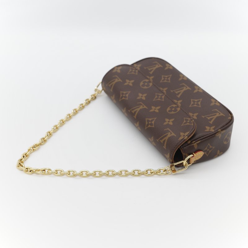 (近新閒置♥️配件齊全)Louis Vuitton 路易威登 IVY 棕色花紋 鏈條 肩帶 WOC 翻蓋 單肩斜背包 兩用包-9