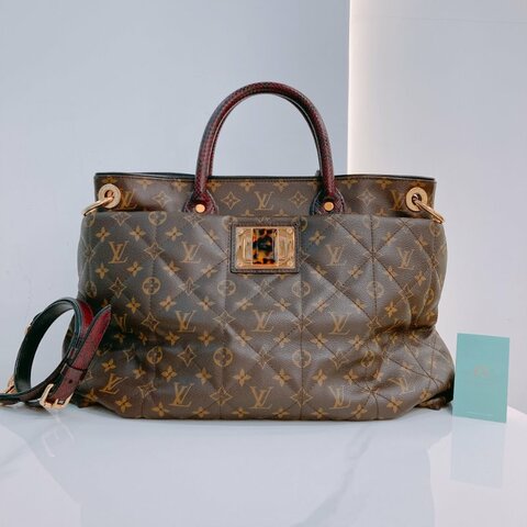 MS0597 Louis Vuitton 路易威登 稀有皮款 蛇皮 鴕鳥皮 帆布 手提包 大號 單肩 經典老花紋 Etoile Exotic Tote Bag GM Python,Ostrich and Canvas Monogram x GHW
