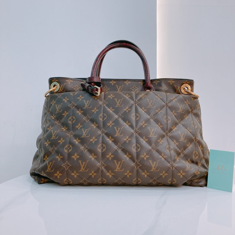 MS0597 Louis Vuitton 路易威登 稀有皮款 蛇皮 鴕鳥皮 帆布 手提包 大號 單肩 經典老花紋 Etoile Exotic Tote Bag GM Python,Ostrich and Canvas Monogram x GHW-1