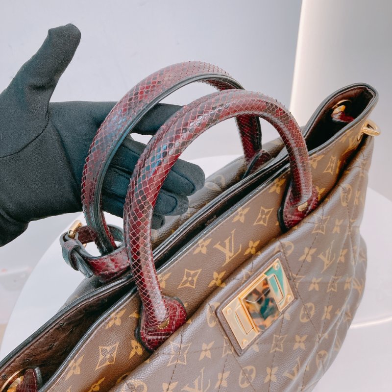MS0597 Louis Vuitton 路易威登 稀有皮款 蛇皮 鴕鳥皮 帆布 手提包 大號 單肩 經典老花紋 Etoile Exotic Tote Bag GM Python,Ostrich and Canvas Monogram x GHW-12