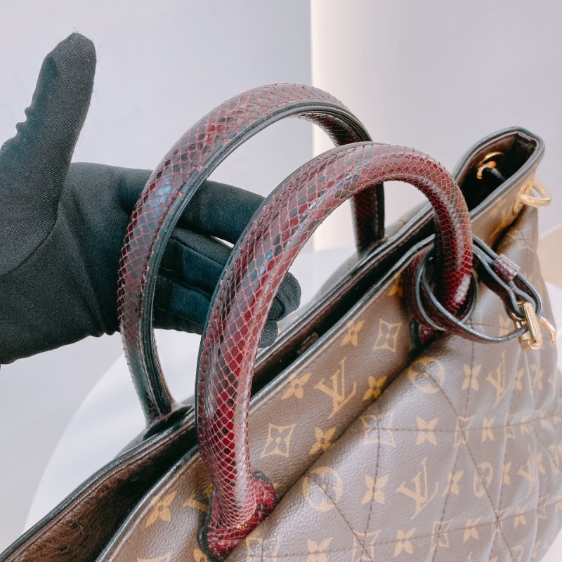 MS0597 Louis Vuitton 路易威登 稀有皮款 蛇皮 鴕鳥皮 帆布 手提包 大號 單肩 經典老花紋 Etoile Exotic Tote Bag GM Python,Ostrich and Canvas Monogram x GHW-13