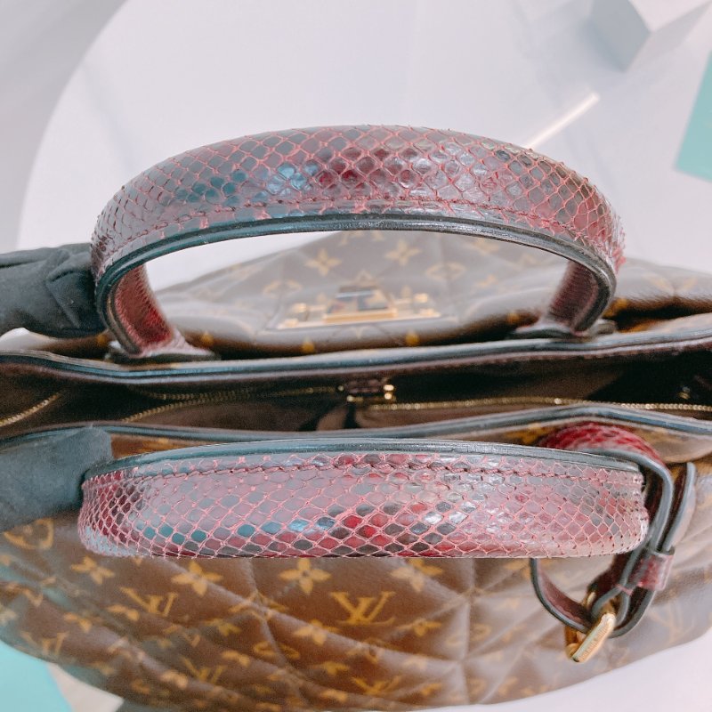 MS0597 Louis Vuitton 路易威登 稀有皮款 蛇皮 鴕鳥皮 帆布 手提包 大號 單肩 經典老花紋 Etoile Exotic Tote Bag GM Python,Ostrich and Canvas Monogram x GHW-22