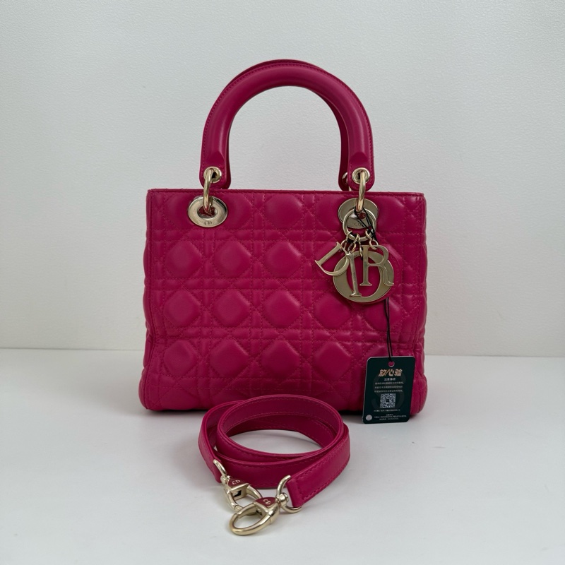 Dior迪奧 戴妃五格 羊皮 玫紅色 尺寸24*20*12cm-0