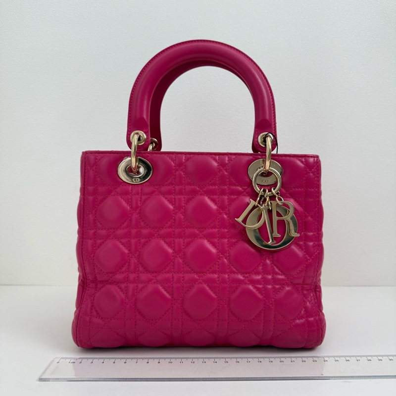 Dior迪奧 戴妃五格 羊皮 玫紅色 尺寸24*20*12cm-1