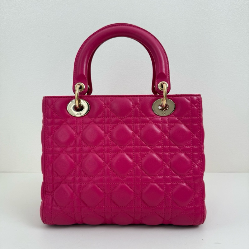 Dior迪奧 戴妃五格 羊皮 玫紅色 尺寸24*20*12cm-2