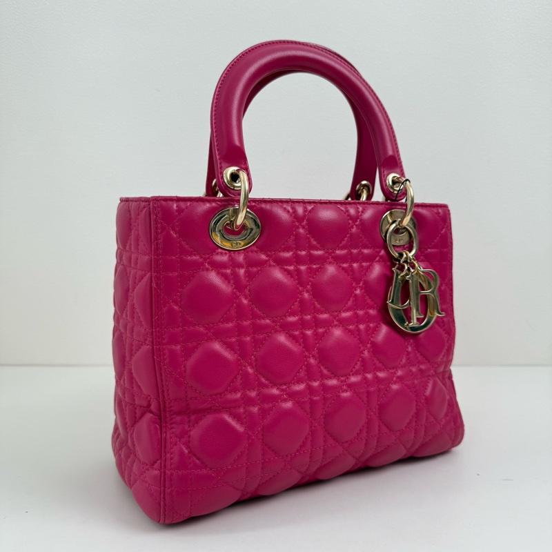 Dior迪奧 戴妃五格 羊皮 玫紅色 尺寸24*20*12cm-3