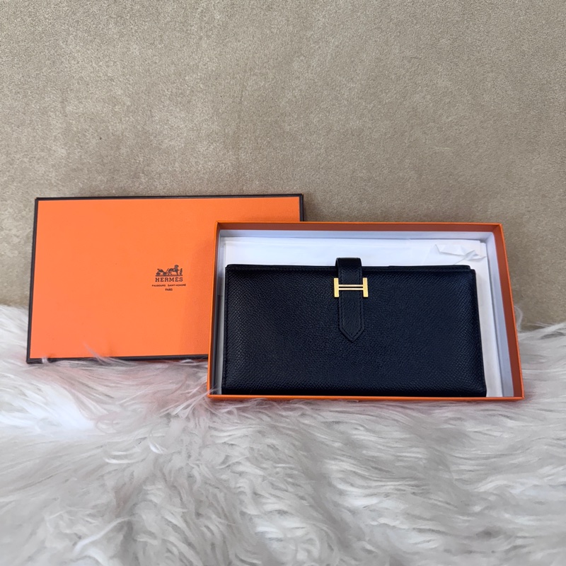 ［ 專櫃16萬難拿 ］Hermes Bearn 黑金Epsom長夾-0