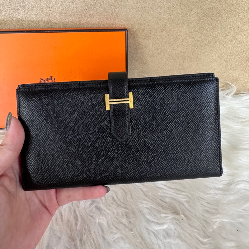 ［ 專櫃16萬難拿 ］Hermes Bearn 黑金Epsom長夾-1