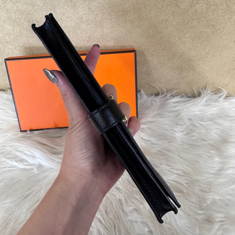 ［ 專櫃16萬難拿 ］Hermes Bearn 黑金Epsom長夾-4