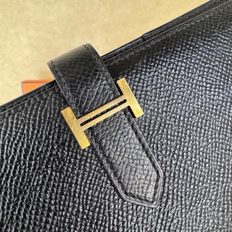 ［ 專櫃16萬難拿 ］Hermes Bearn 黑金Epsom長夾-6