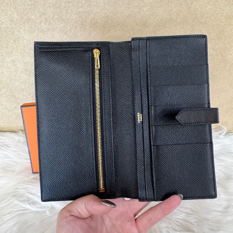 ［ 專櫃16萬難拿 ］Hermes Bearn 黑金Epsom長夾-7