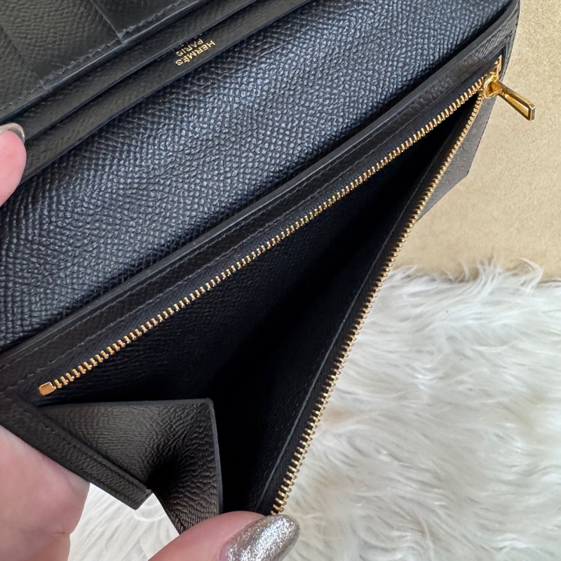 ［ 專櫃16萬難拿 ］Hermes Bearn 黑金Epsom長夾-8