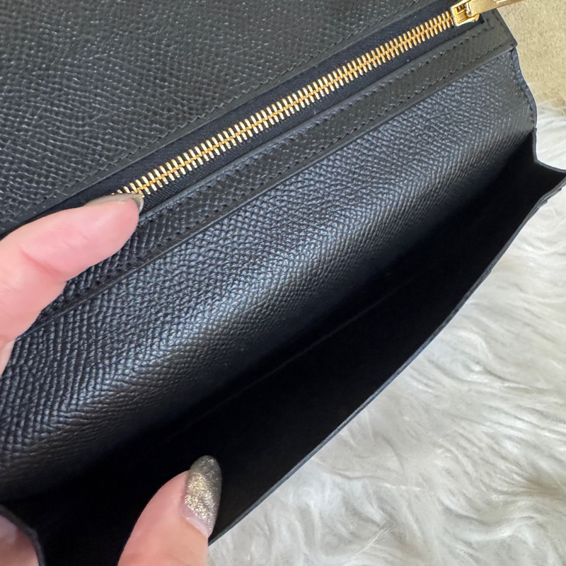 ［ 專櫃16萬難拿 ］Hermes Bearn 黑金Epsom長夾-9