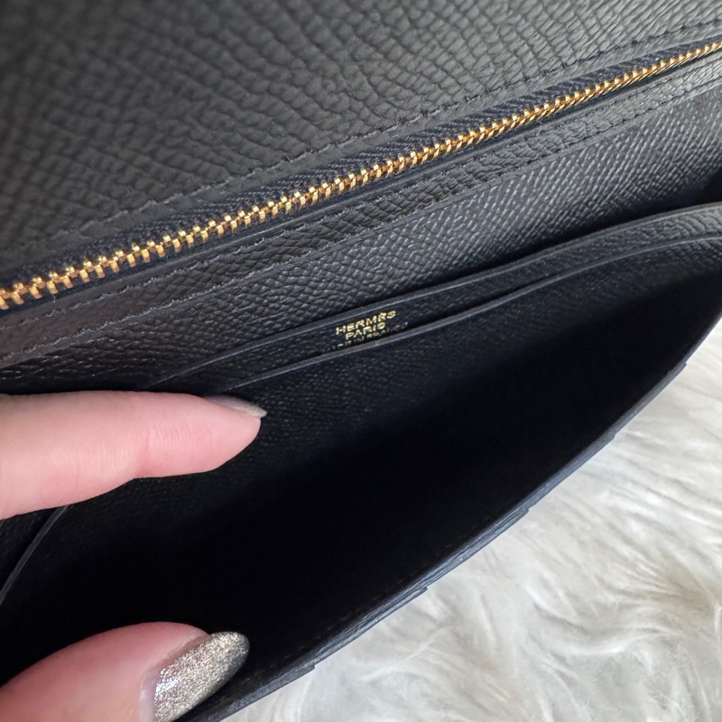 ［ 專櫃16萬難拿 ］Hermes Bearn 黑金Epsom長夾-11