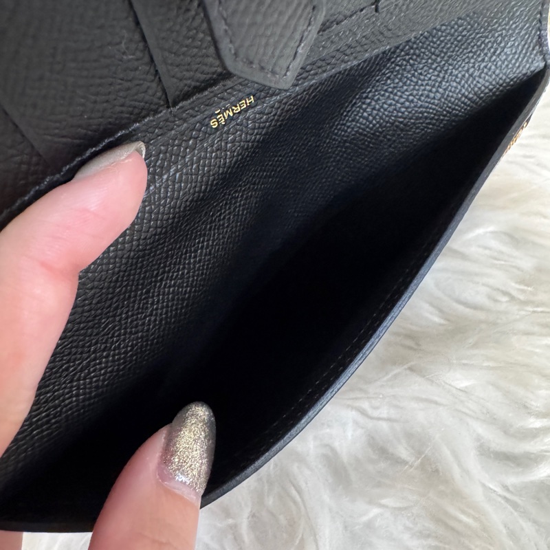 ［ 專櫃16萬難拿 ］Hermes Bearn 黑金Epsom長夾-12