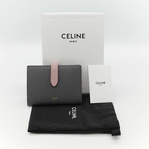Celine 思琳 Strap Wallet 拼色 卡其灰 粉色灰色 粉色 對開 中短夾 （多卡位+鈔票位+零錢位）絕版品