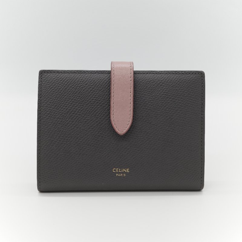 Celine 思琳 Strap Wallet 拼色 卡其灰 粉色灰色 粉色 對開 中短夾 (多卡位+鈔票位+零錢位)絕版品-2