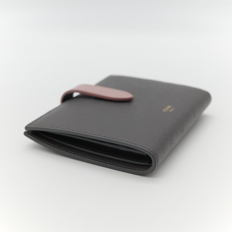 Celine 思琳 Strap Wallet 拼色 卡其灰 粉色灰色 粉色 對開 中短夾 (多卡位+鈔票位+零錢位)絕版品-5