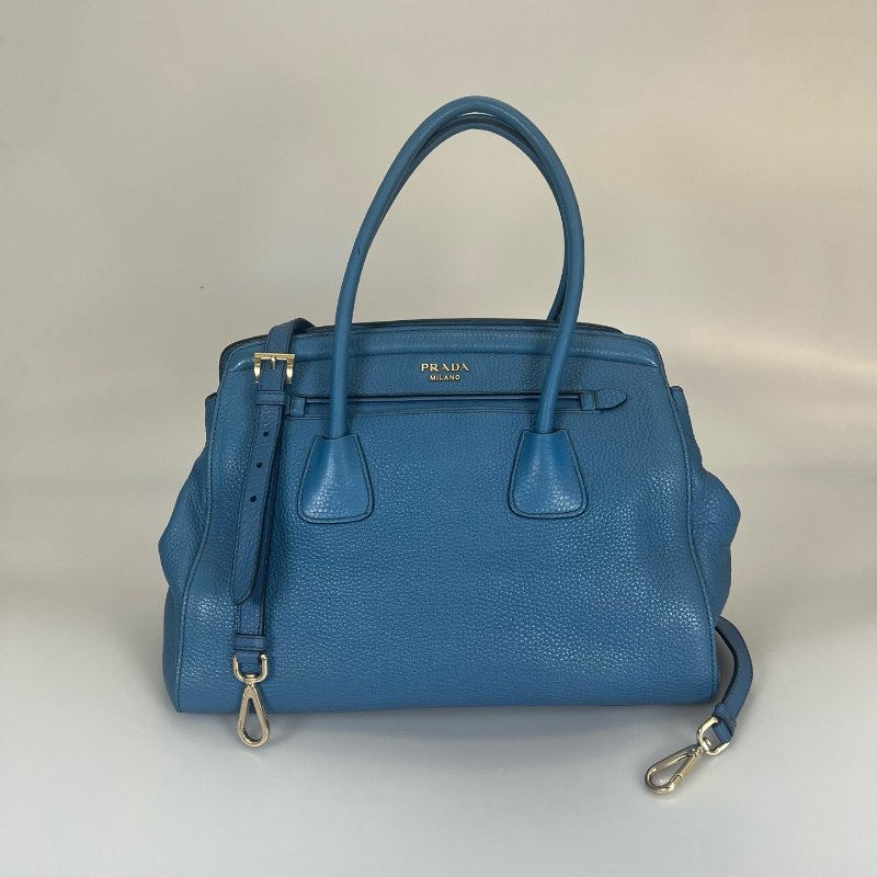 PRADA 藍皮革款手提肩背包-0