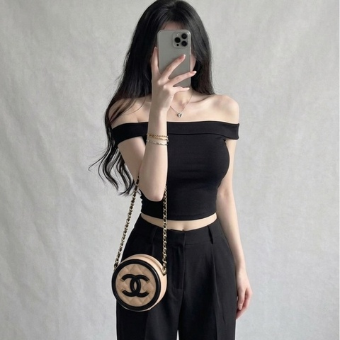 CHANEL香奈兒 米黑荔枝紋牛皮圓餅包 肩背包 27開 尺寸12*4.5*12 保卡