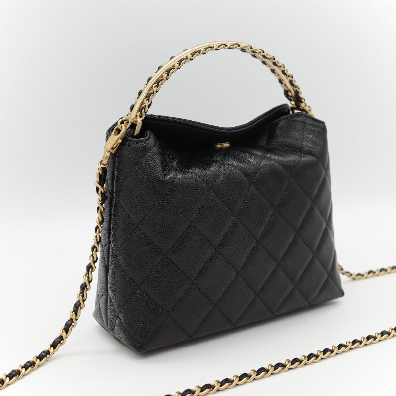 新款全網最低♥️品牌月特價下個月恢復原價(近新全配♥️購買憑證)Chanel 香奈兒 黑色 粒面牛皮 金屬手柄雕花 黑金色皮穿鏈 手提包 斜挎包 兩用-3