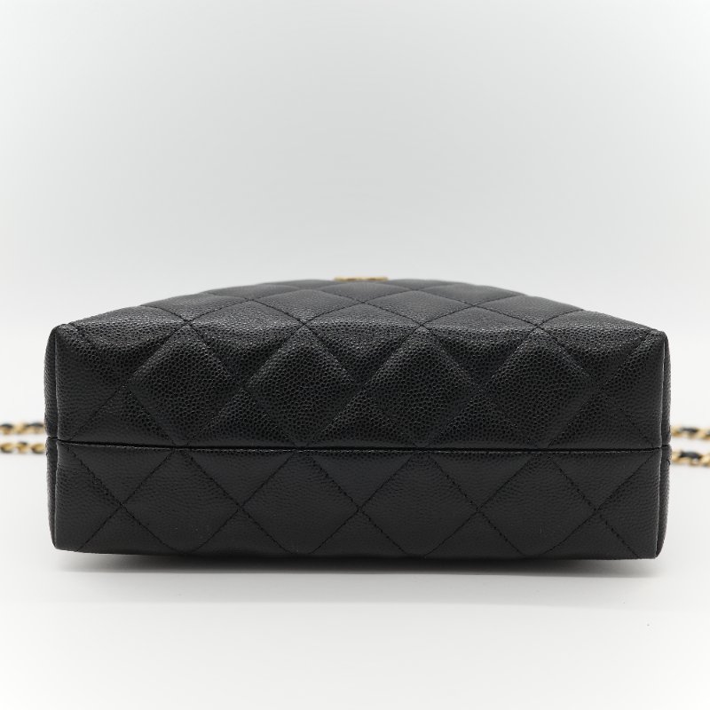 新款全網最低♥️品牌月特價下個月恢復原價(近新全配♥️購買憑證)Chanel 香奈兒 黑色 粒面牛皮 金屬手柄雕花 黑金色皮穿鏈 手提包 斜挎包 兩用-7