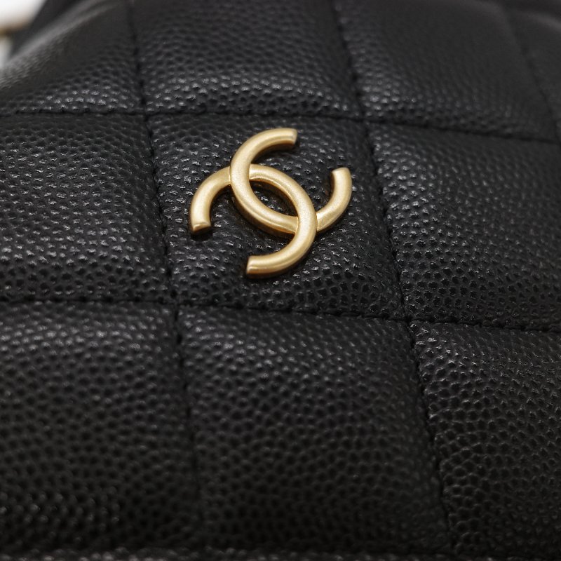 新款全網最低♥️品牌月特價下個月恢復原價(近新全配♥️購買憑證)Chanel 香奈兒 黑色 粒面牛皮 金屬手柄雕花 黑金色皮穿鏈 手提包 斜挎包 兩用-9