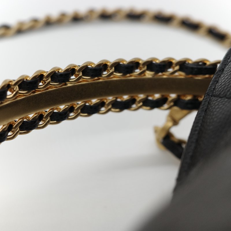 新款全網最低♥️品牌月特價下個月恢復原價(近新全配♥️購買憑證)Chanel 香奈兒 黑色 粒面牛皮 金屬手柄雕花 黑金色皮穿鏈 手提包 斜挎包 兩用-12