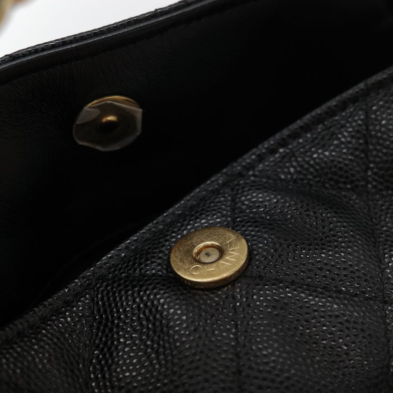 新款全網最低♥️品牌月特價下個月恢復原價(近新全配♥️購買憑證)Chanel 香奈兒 黑色 粒面牛皮 金屬手柄雕花 黑金色皮穿鏈 手提包 斜挎包 兩用-13