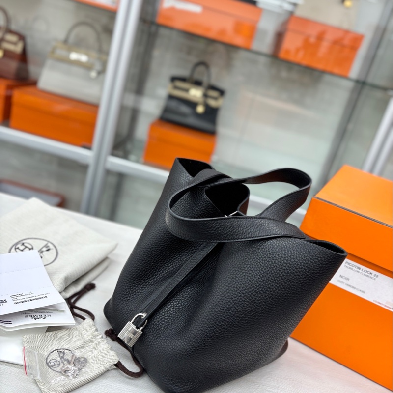 【閒置🆕】 Hermes 黑銀22菜籃子 手提包-0