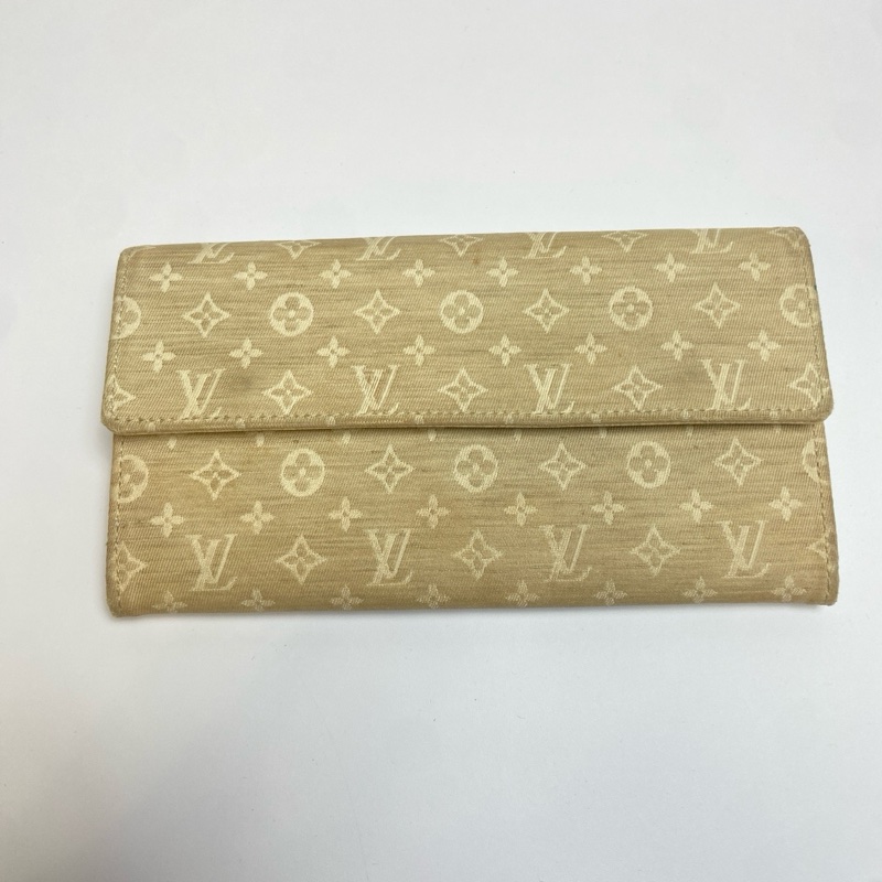 【95新✨全網最低價】LV/Louise Vuitton 中古單寧牛仔老花長款米色錢包 95新 內裡全皮-1