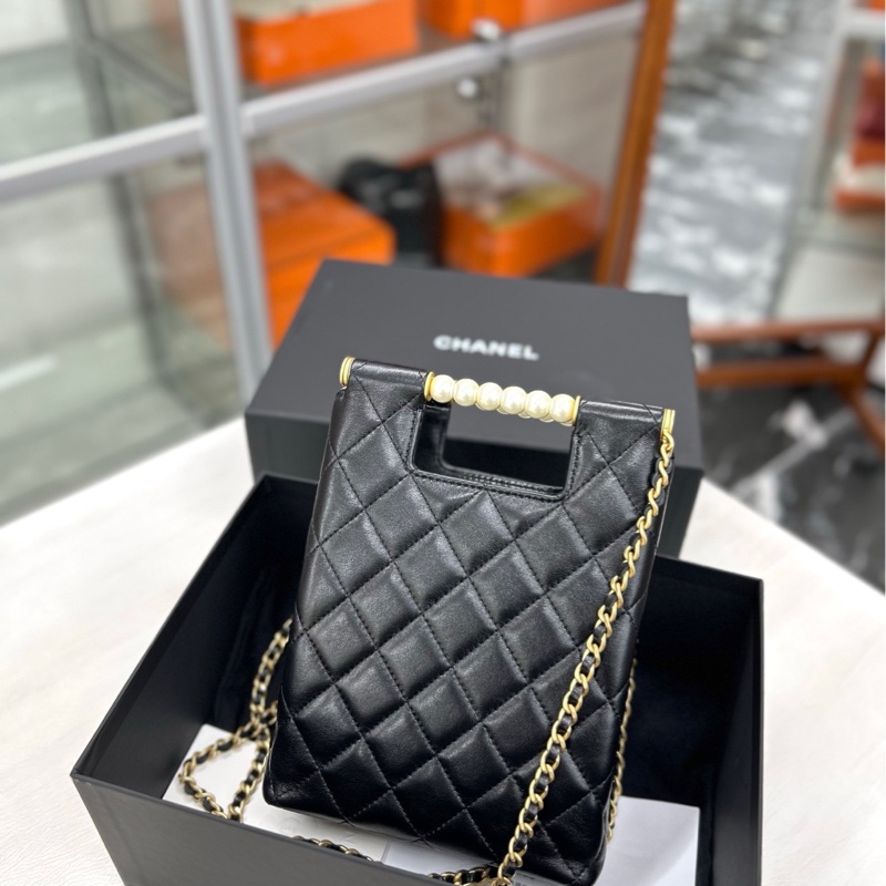 【全新閒置】 Chanel 25P芯片 黑金 竪版珍珠手柄鏈條包 手提單肩包-1