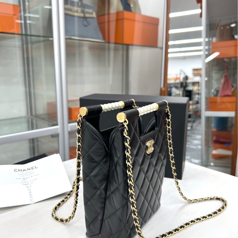 【全新閒置】 Chanel 25P芯片 黑金 竪版珍珠手柄鏈條包 手提單肩包-2