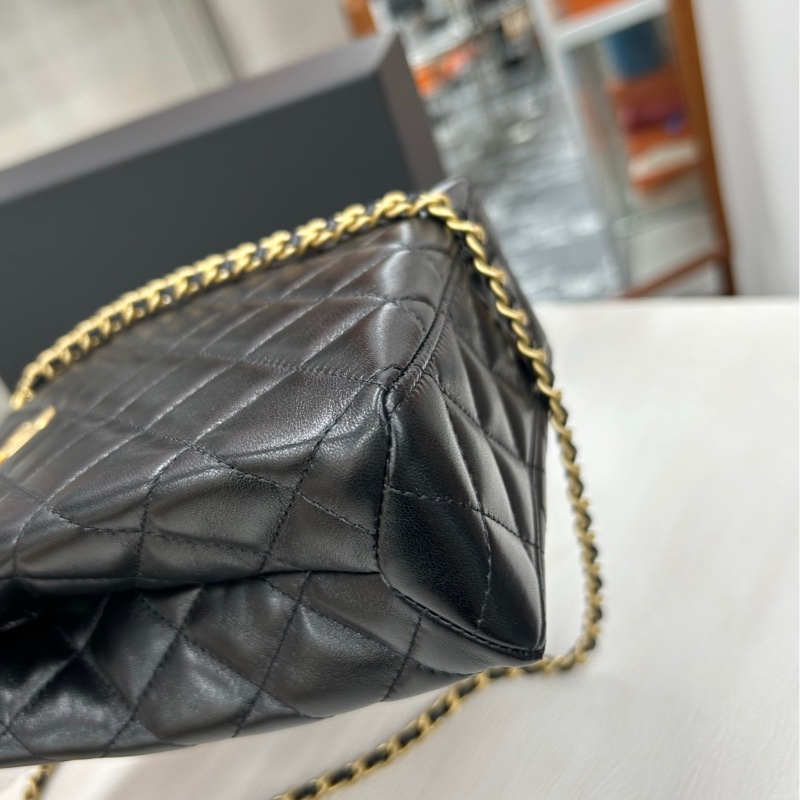 【全新閒置】 Chanel 25P芯片 黑金 竪版珍珠手柄鏈條包 手提單肩包-5