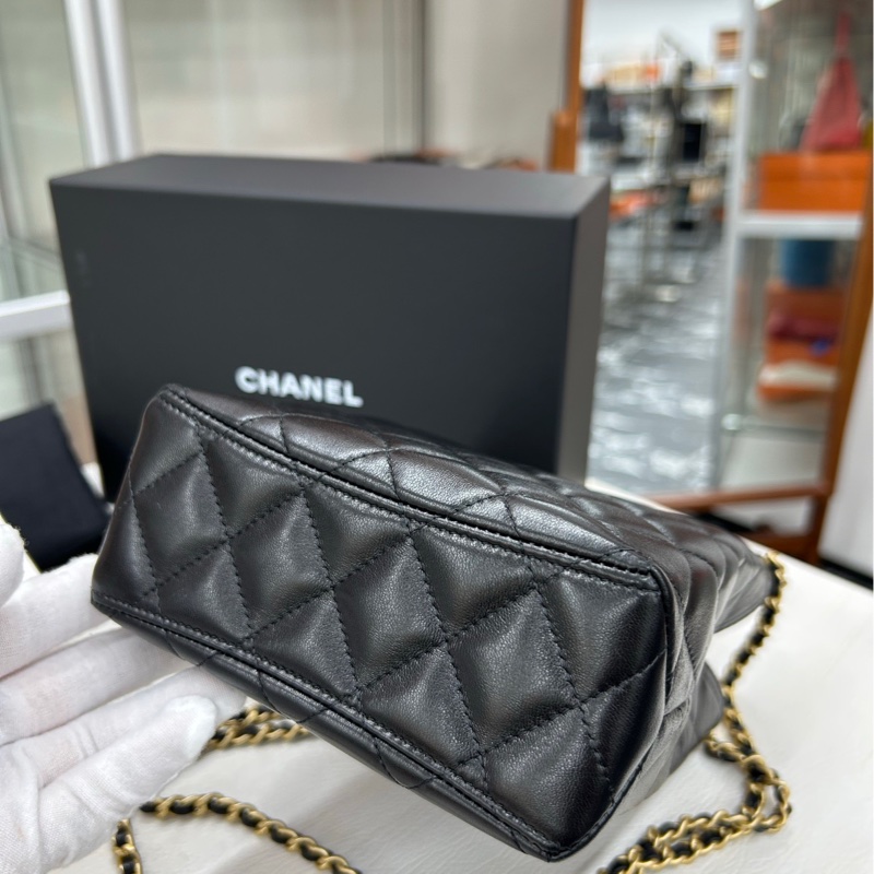 【全新閒置】 Chanel 25P芯片 黑金 竪版珍珠手柄鏈條包 手提單肩包-6
