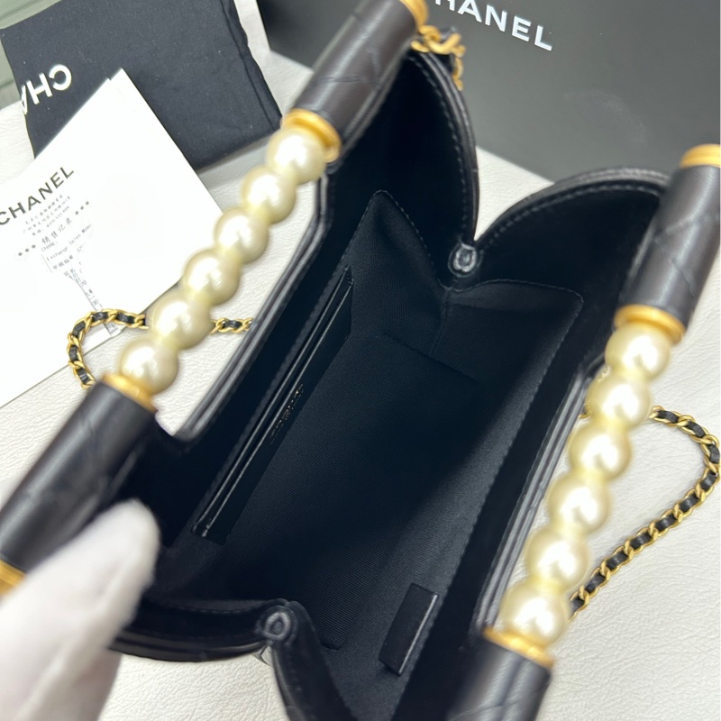 【全新閒置】 Chanel 25P芯片 黑金 竪版珍珠手柄鏈條包 手提單肩包-7