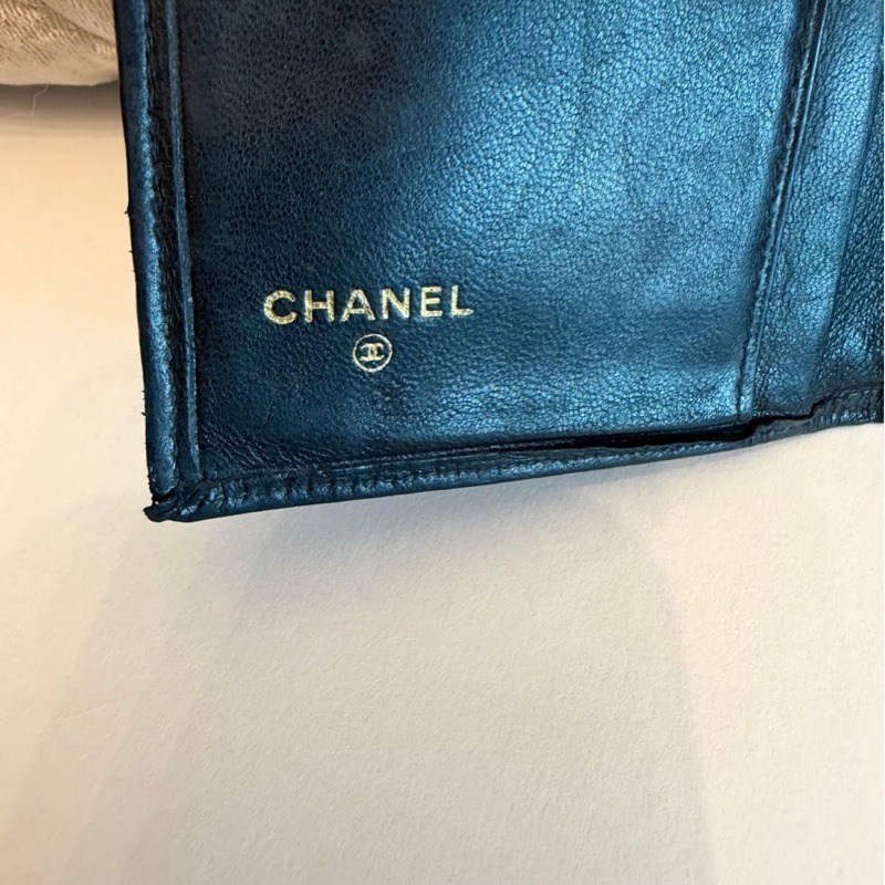 香奈兒 黑色 皮革包 銀包 /中古 vintage Chanel黑色 皮革中夾 皮夾 錢包 短夾二手包 小包 古董-18