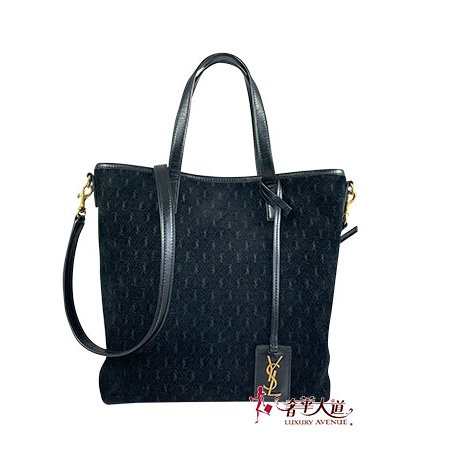*奢華大道國際精品*【Y102】YSL黑色麂皮LOGO壓紋釦式直立式二用包-0